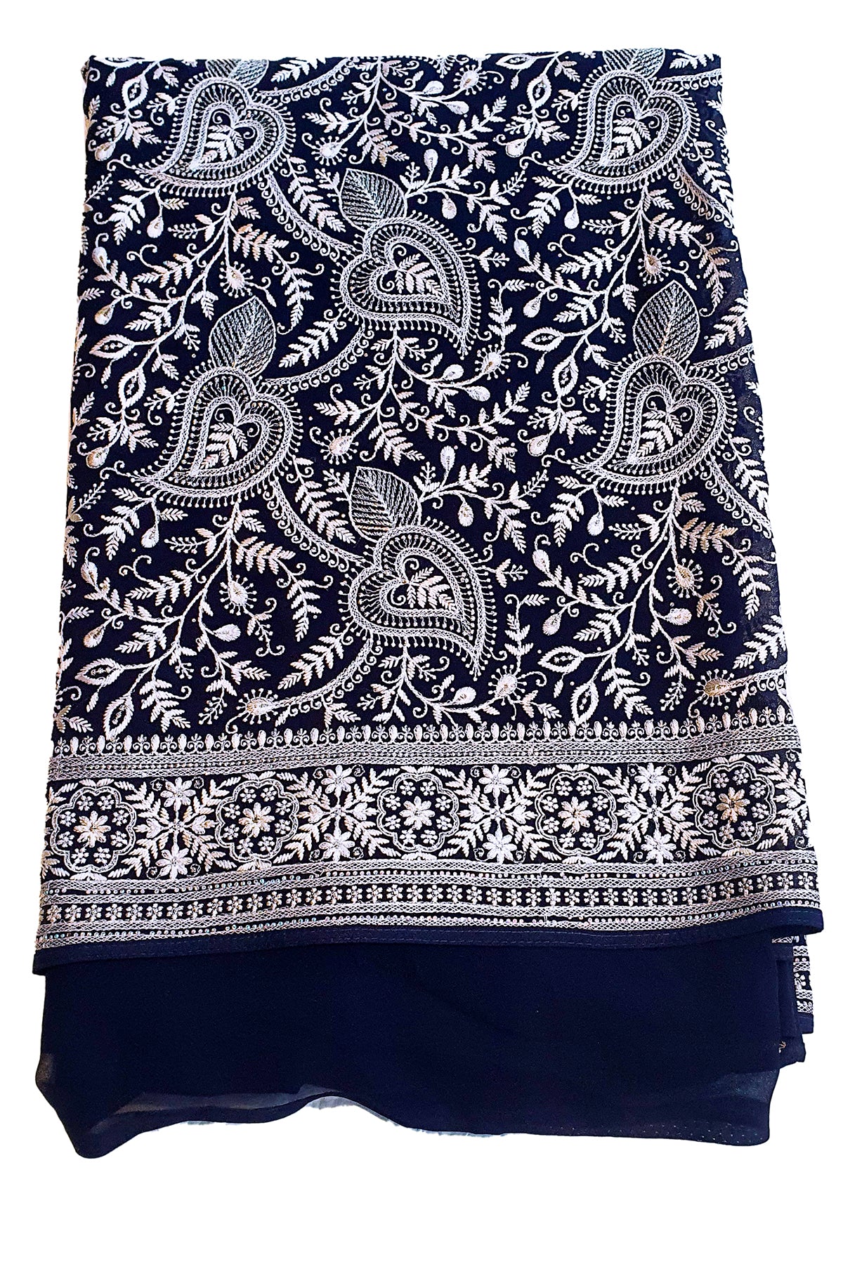 Navy Georgette Contrasting Thread Embroidered Saree