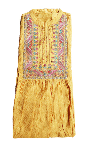Mustard Cotton Zari neck Embroidered Suit Set