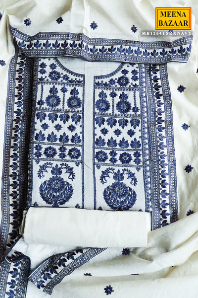 Navy Chanderi Embroidered Suit Set