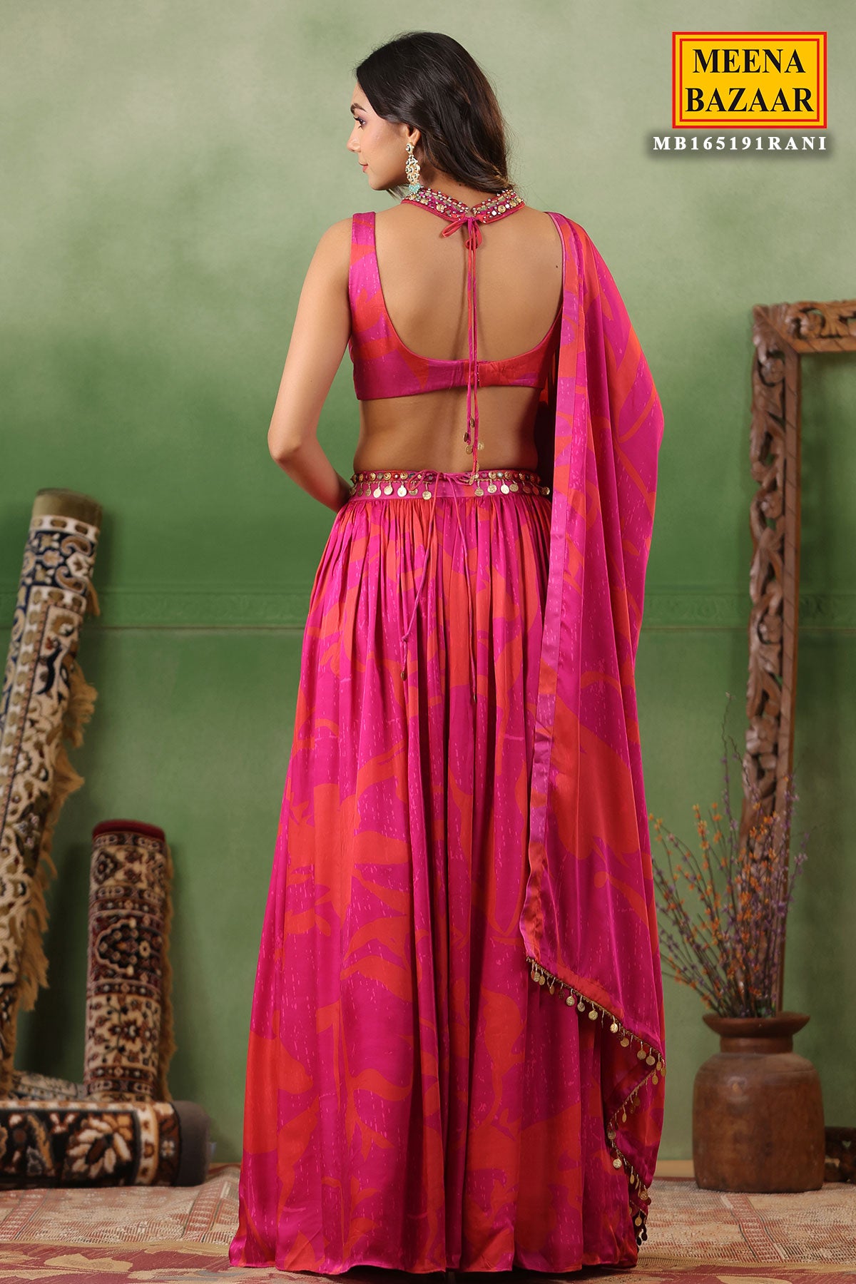 Rani Satin Printed Bustier-Skirt 3-Piece Lehenga Set