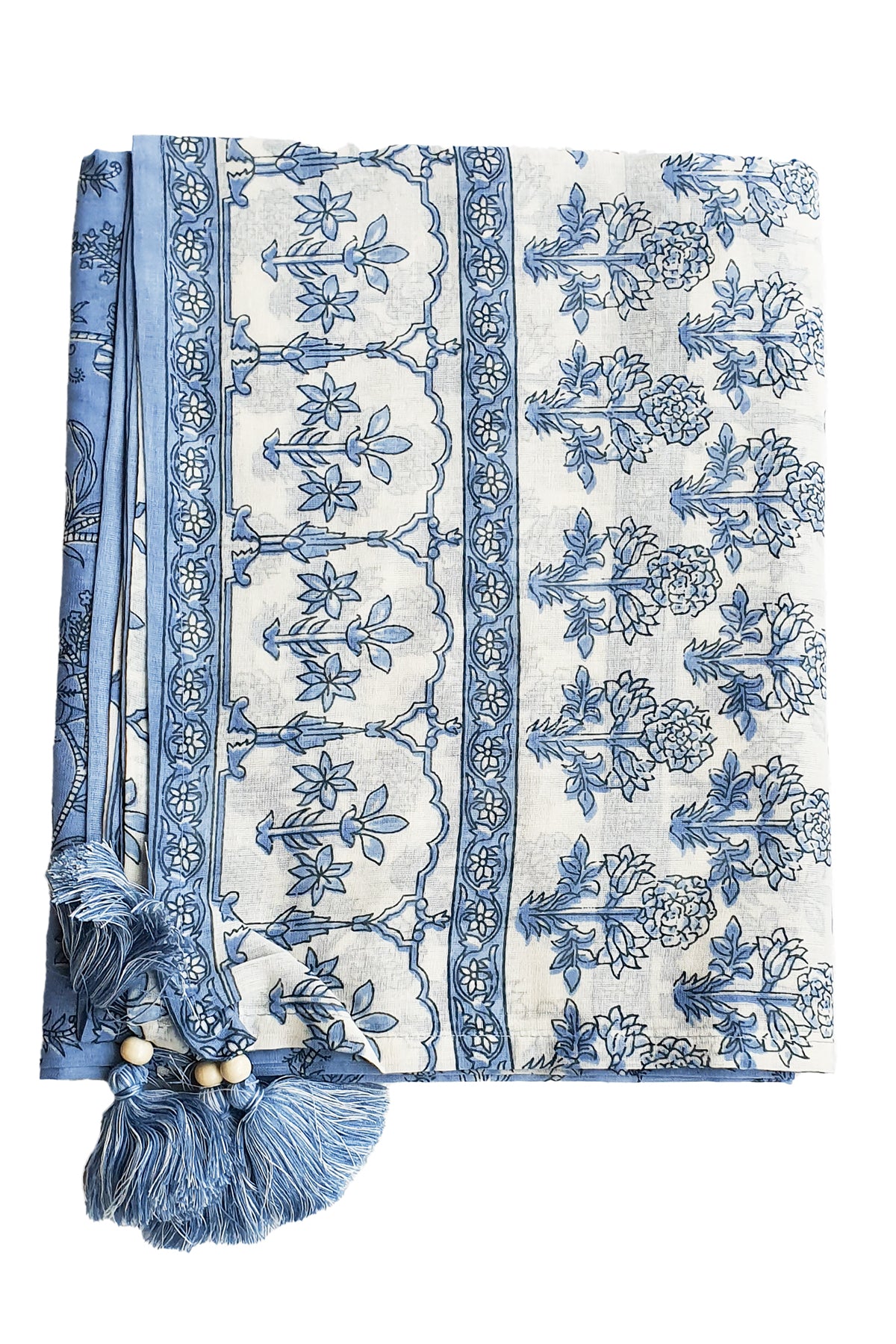 White & Blue Cotton Printed Suit Set