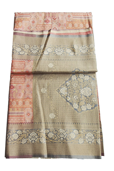 Peach Blended Silk Zari Weaving Saree