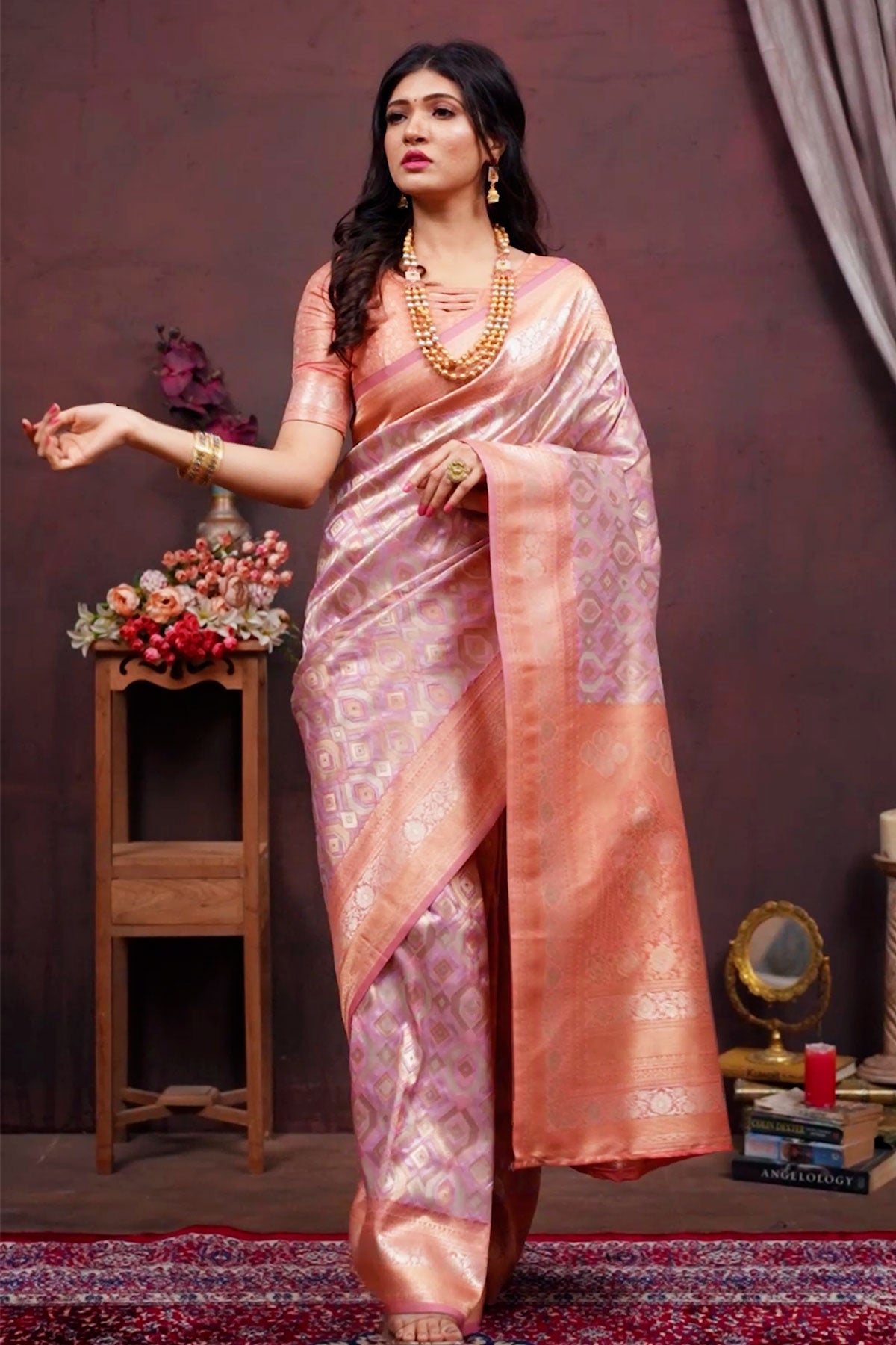 Mauve Blended Silk Zari Weaving Saree