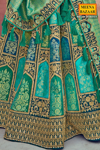 Firozi Silk Brocade Zari Embroidered Lehenga Set
