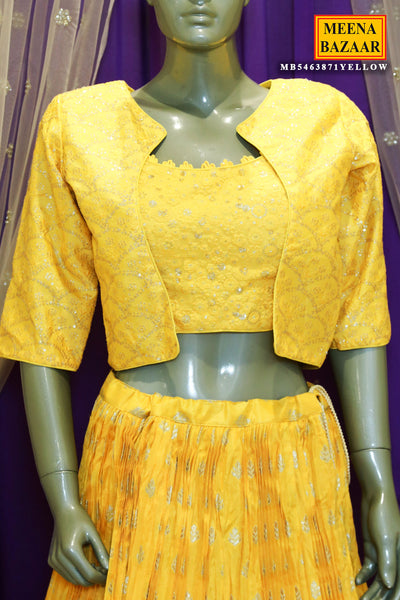 Yellow Raw Silk Embroidered 3-Piece Lehenga Set