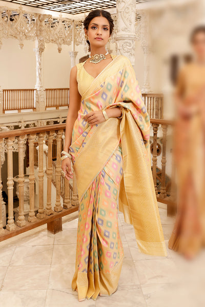 Tussar Silk Multicoloured Zari Woven Self Border Saree