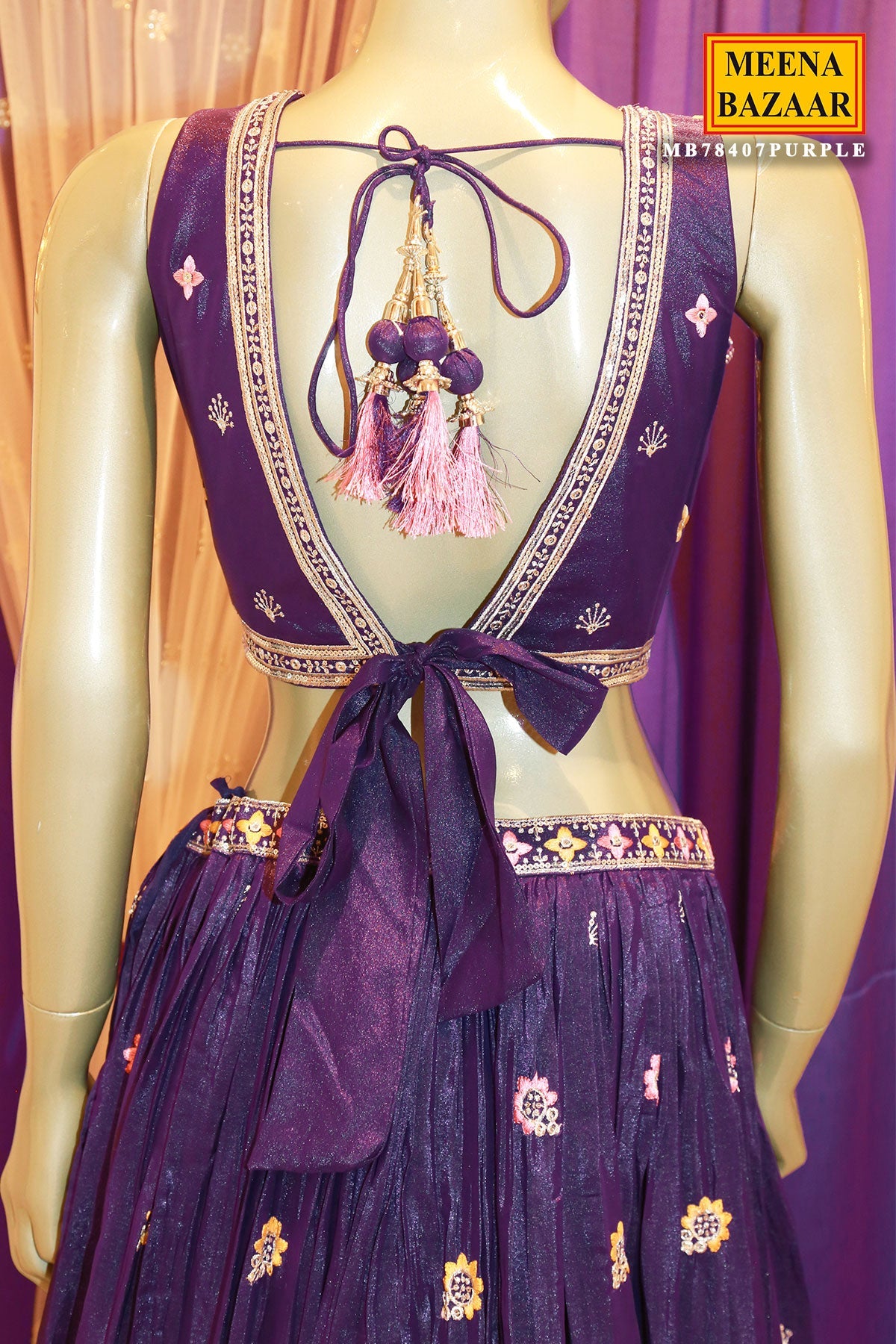 Purple Georgette Sequins, Cut-dana Embroidered Lehenga
