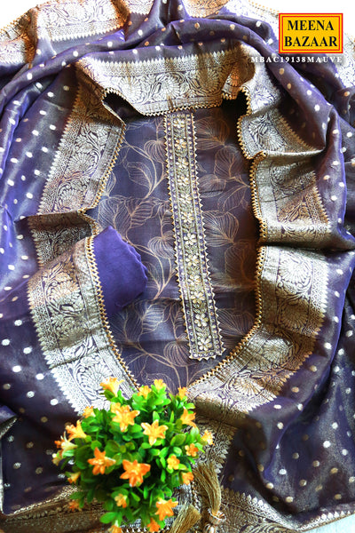 Mauve Zari Woven Cut-dana Embroidered Chanderi Suit Set