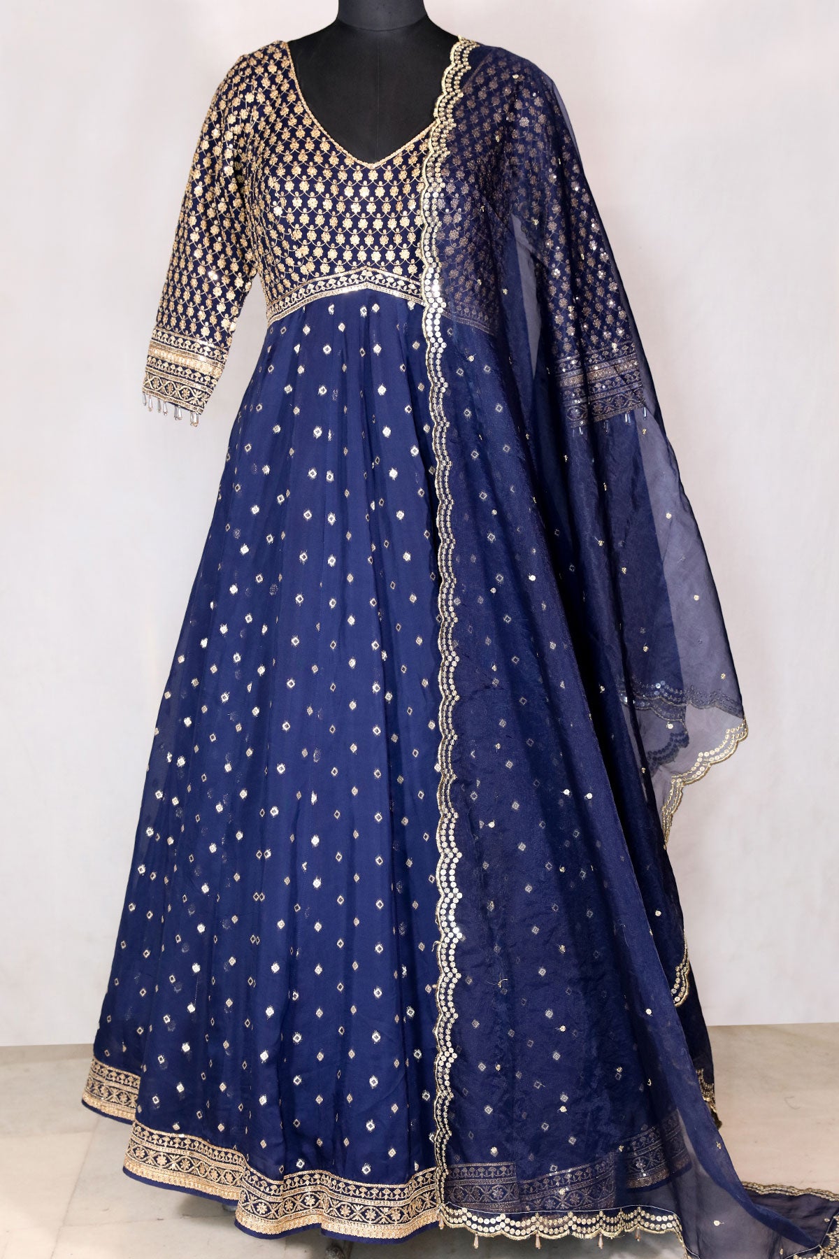 Navy Blue Georgette Zari & Sequins Embroidered Anarkali Styled Suit | Meena Bazaar Navy Blue Georgette Zari & Sequins Embroidered Anarkali Styled Suit | Meena Bazaar