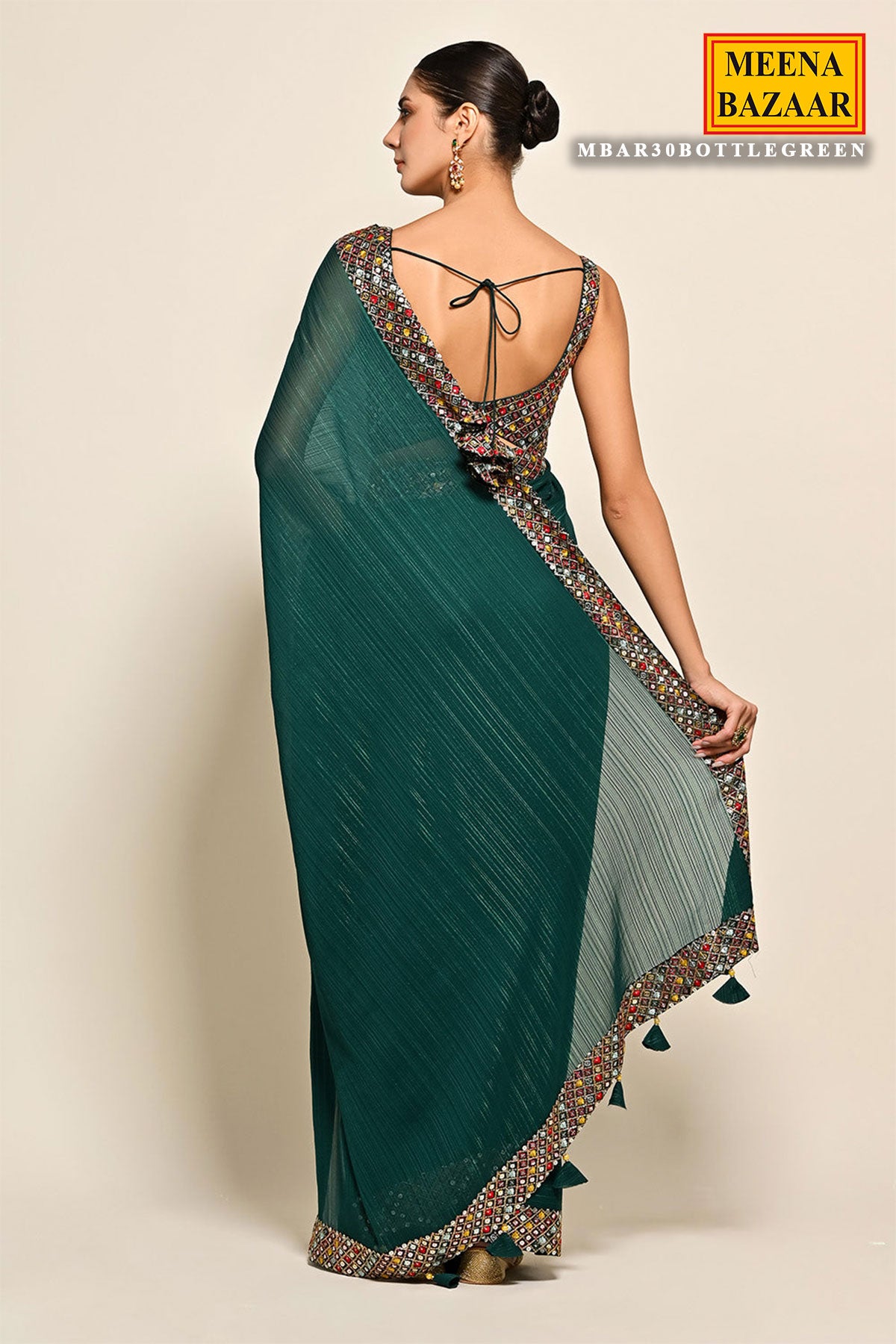 Green Georgette Sequin Embroidered Saree