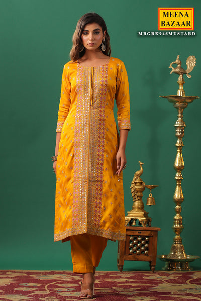 Mustard Silk Zari and Sequins Embroidered Suit Set