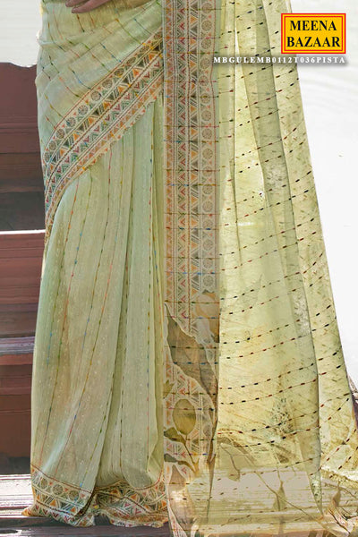 Pista Linen Floral Printed Weaving Saree