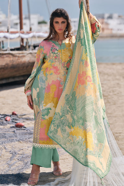 Sea Green Cotton Floral Printed Unstitched Suit