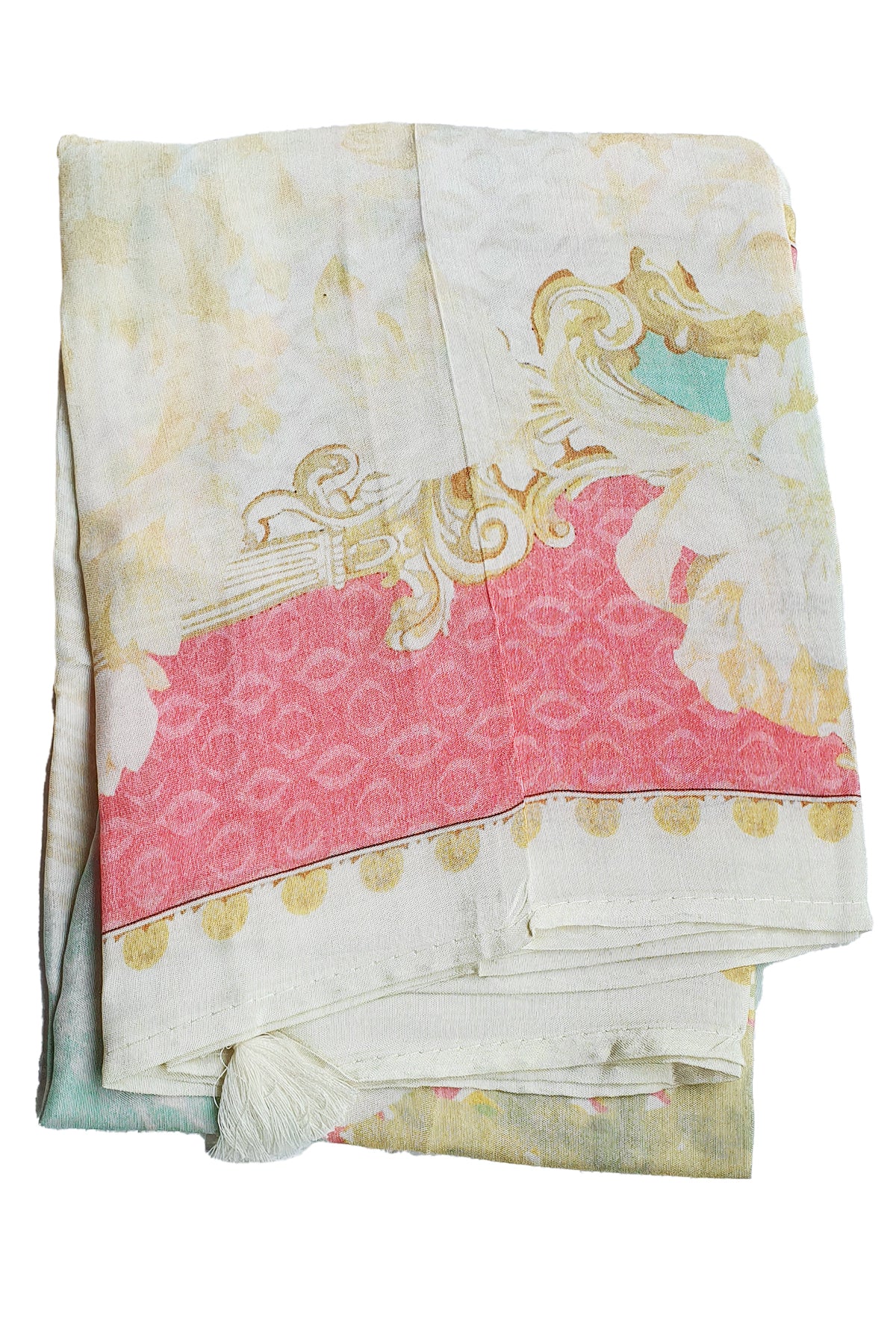Cream Cotton Floral Printed Unstitched Suit
