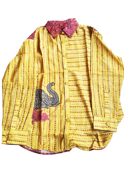 Mustard Cambric Cotton Striped Printed Kurti Shirt