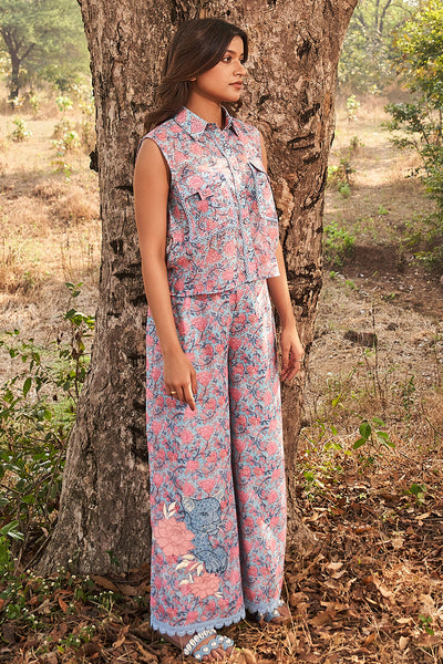 Light Firozi Printed Cambric Cotton Co-Ord Set