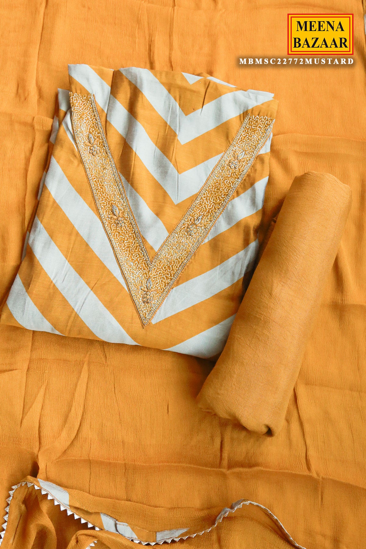 Mustard Cotton Chevron Printed Suit Set