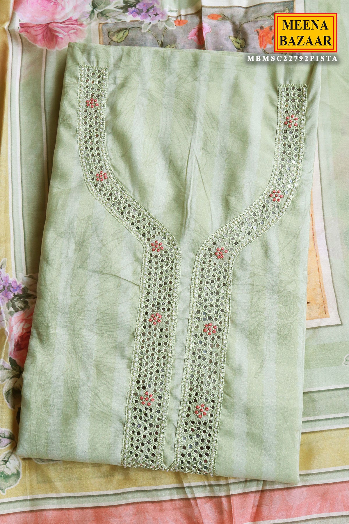 Pista Cotton Thread Embroidered Suit Set