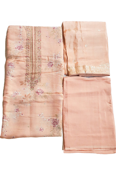 Peach Shimmer Georgette Zari Embroidered Suit