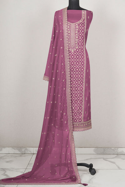 Mauve Muslin Floral Thread Embroidered Unstitched Suit