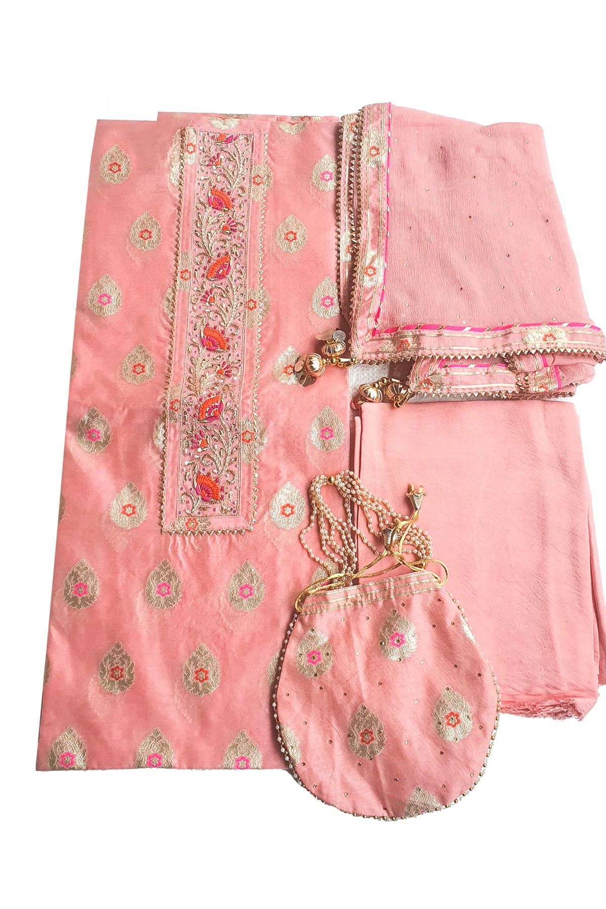 Pink Embroidered Chanderi Suit Set