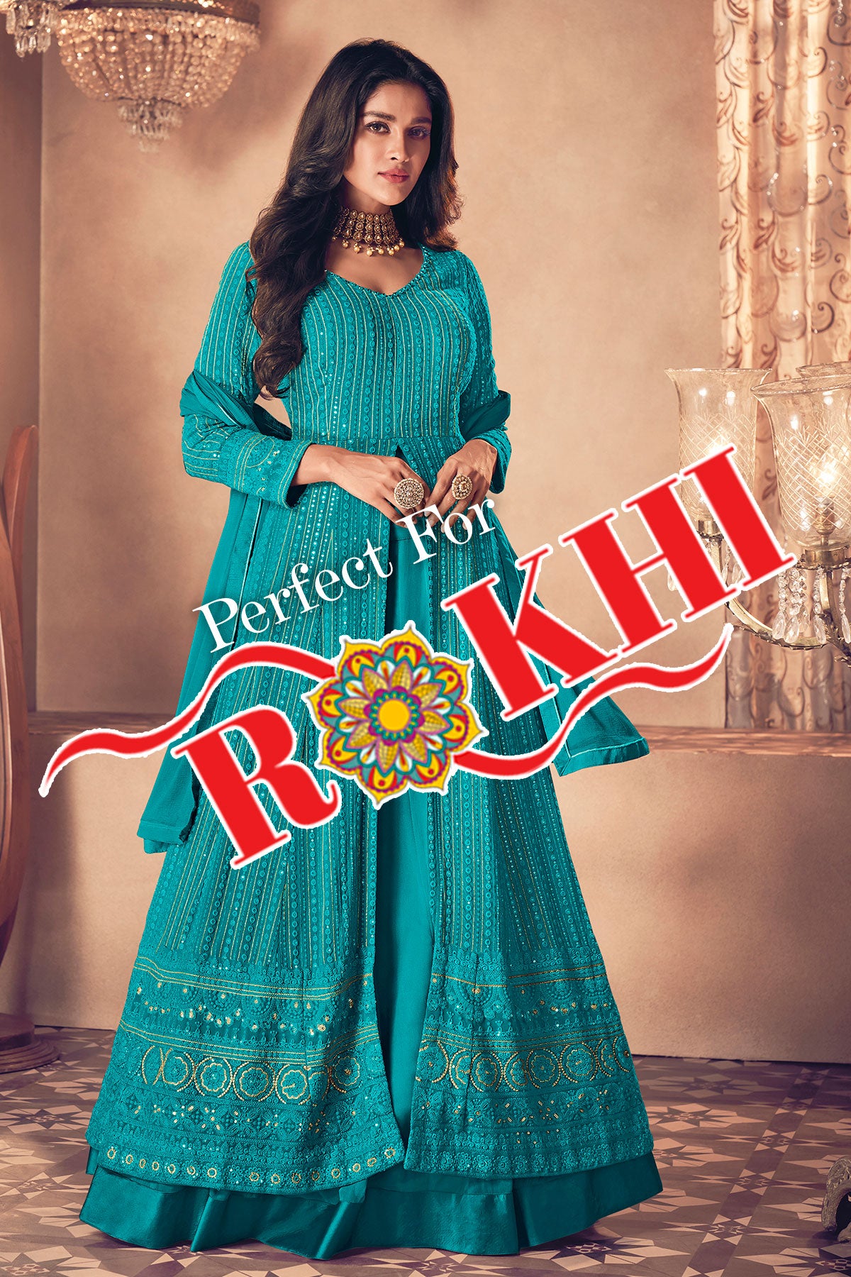 Rama Sequin Embroidered Front Slit Skirt Suit Meena Bazaar