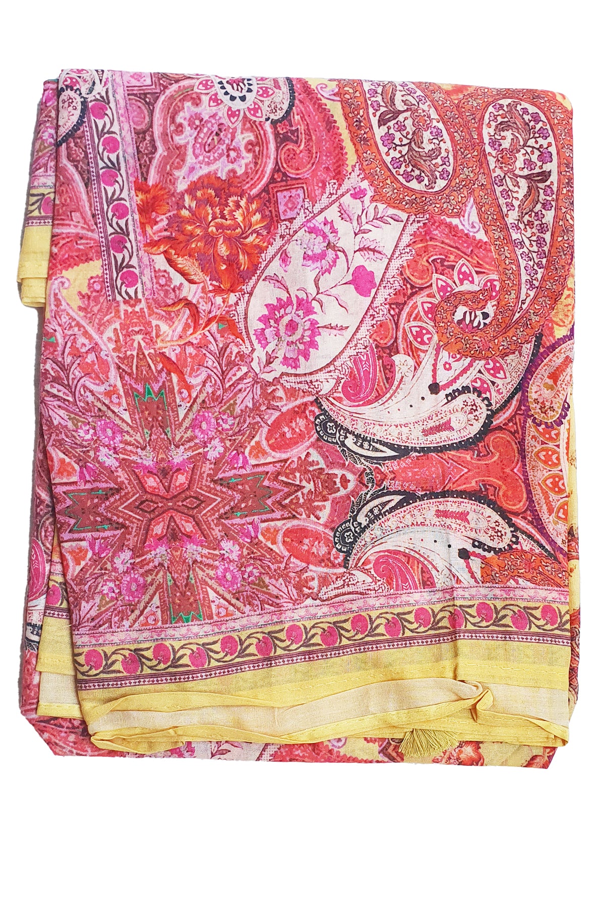 Mustard Printed Cotton Resham Embroidered Unstitched Suit
