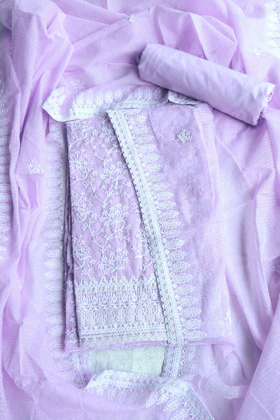 Mauve Cotton Lace Work Suit Set