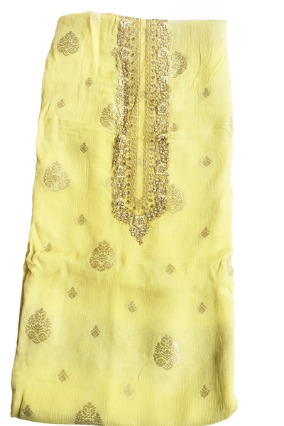Mustard Chinon Zari Sequin Embroidered Suit Set