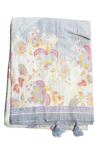 Tussar Cotton Neck Zari & Thread Embroidered Printed Suit