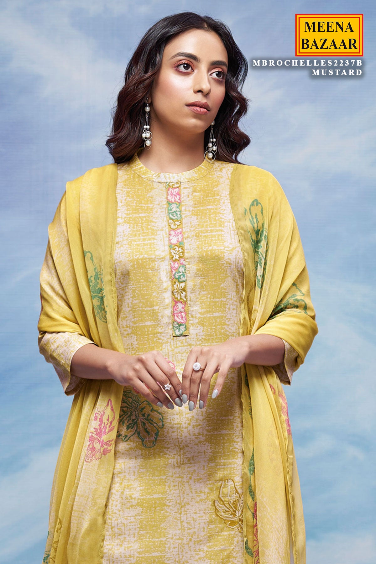Mustard Cotton Embroidered Unstitched Suit Set