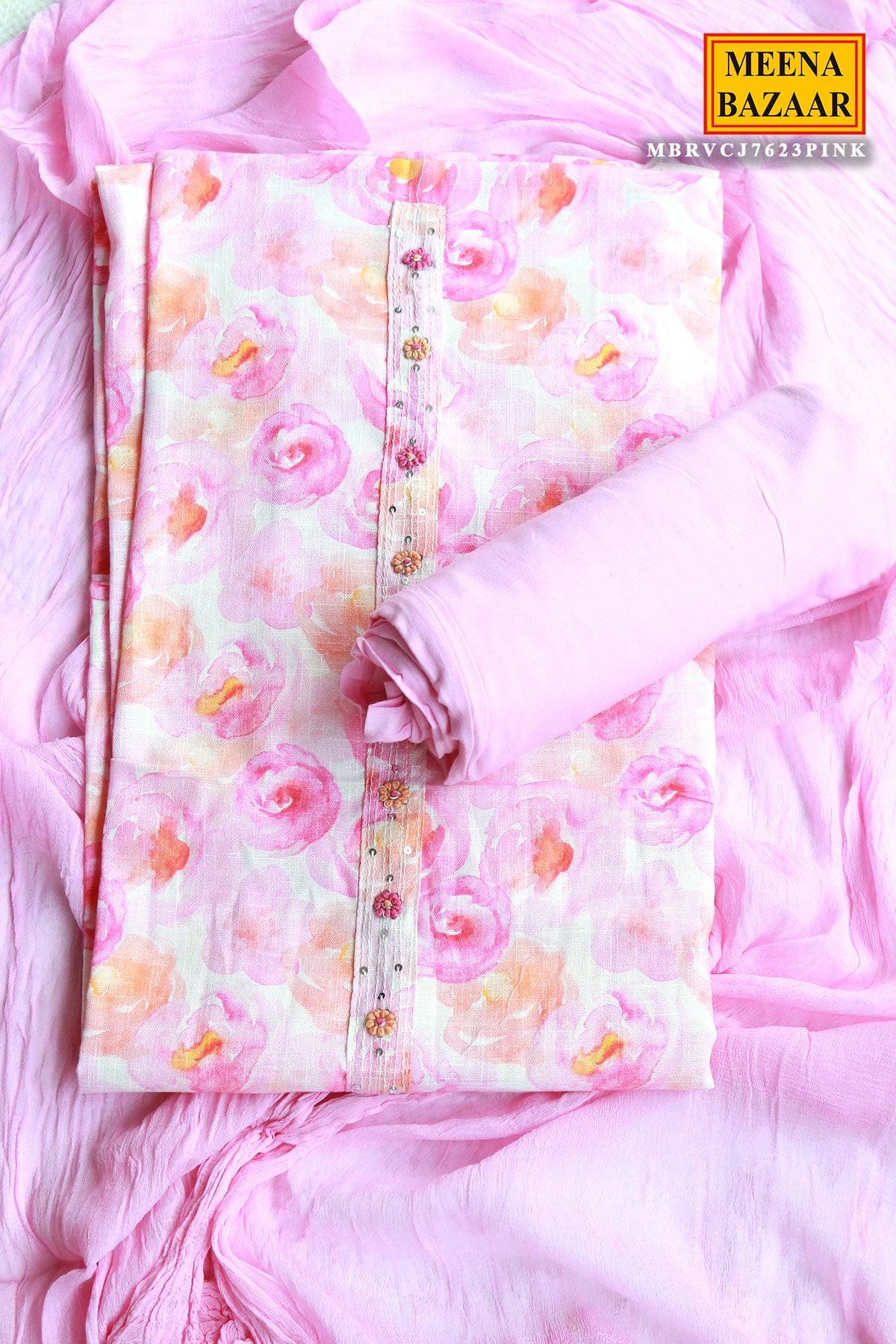 Pink Cotton Printed Suit Set