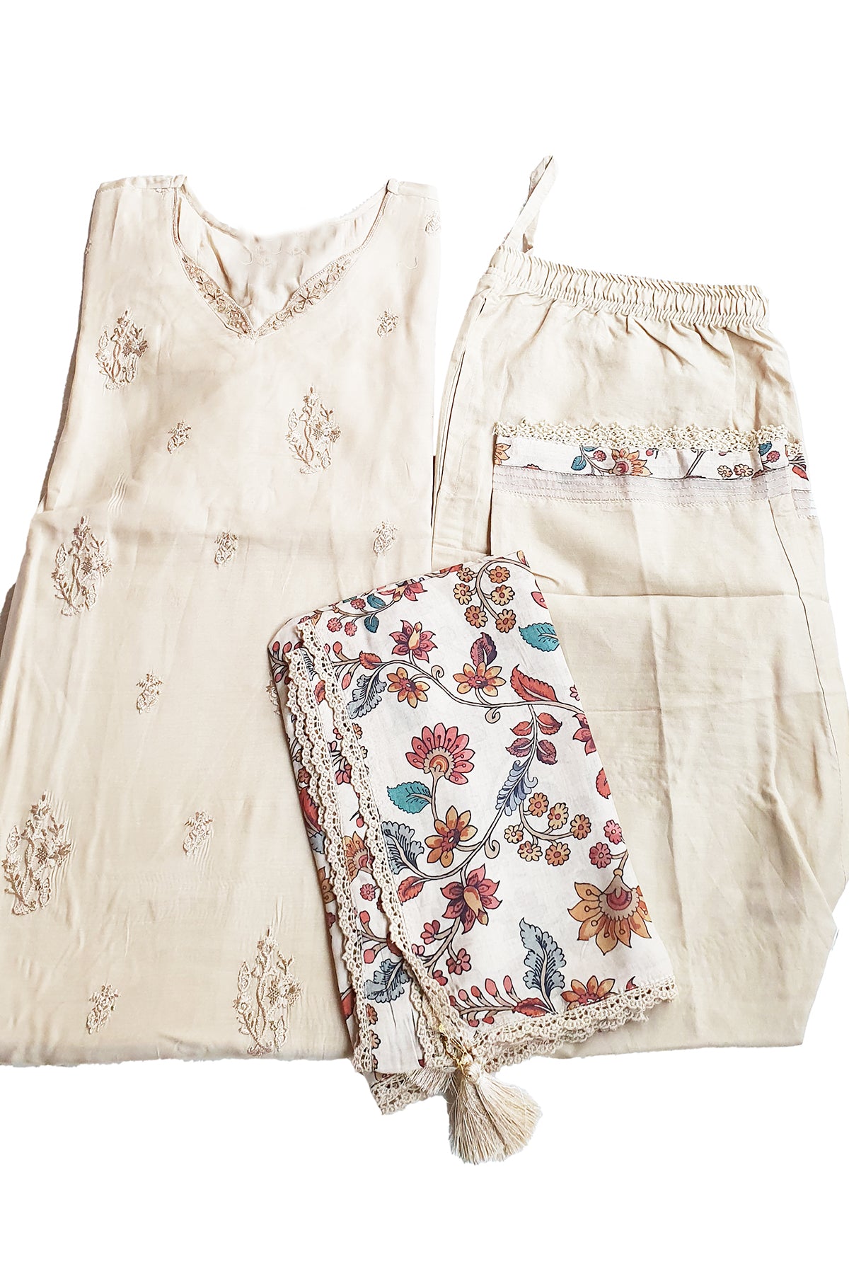 Tussar Modal Silk Embroidered Kurti Pants Set