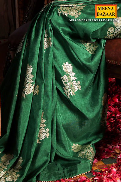Bottle Green Silk Woven Saree