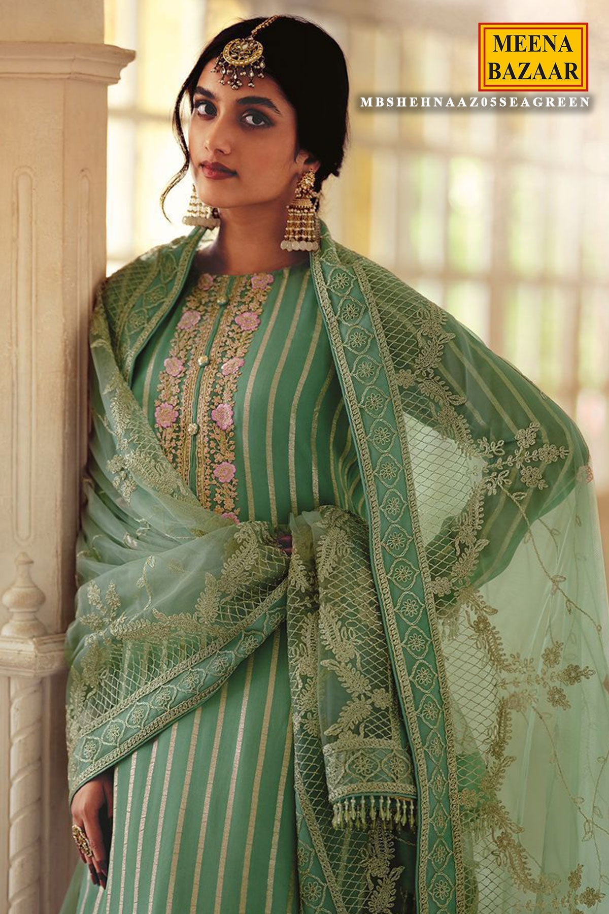Sea Green Georgette Embroidered Suit Set