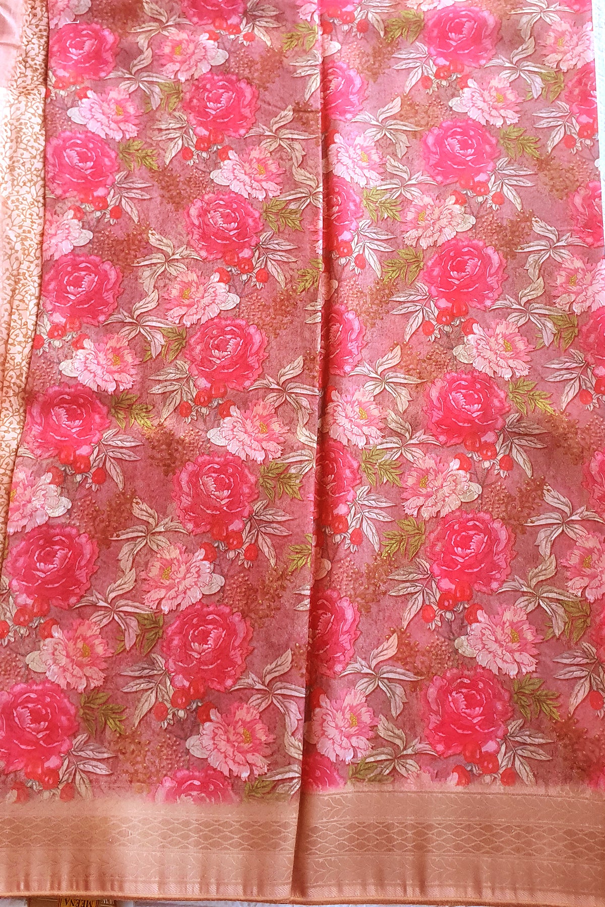 Multi Floral Printed Chanderi Cotton Zari Woven Saree