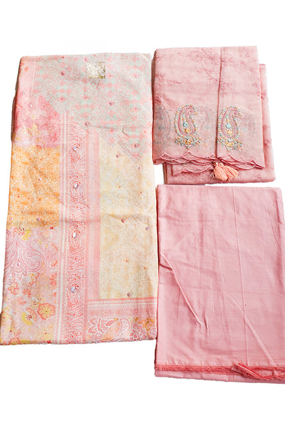 Pink Cotton Moti Work Unstitched Suit