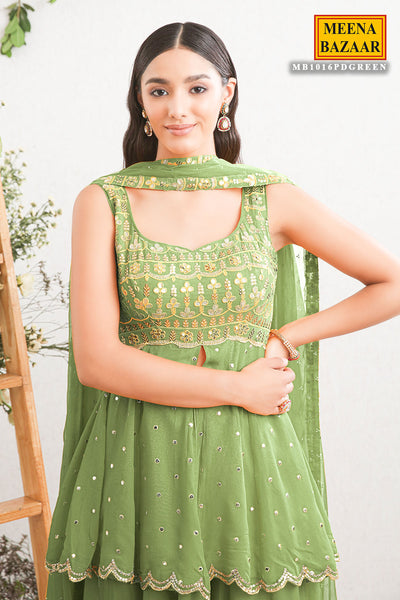 Green Georgette Embroidered Sharara Suit