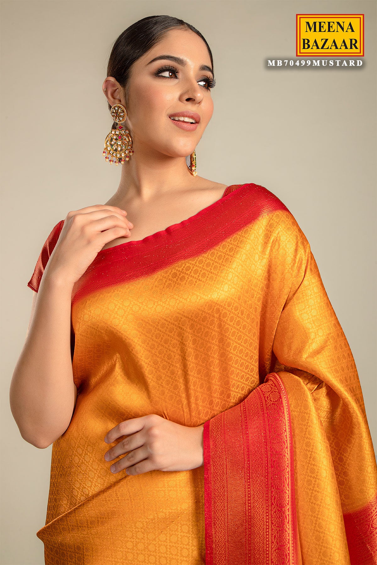 Mustard Silk Weaving Embroidered Saree