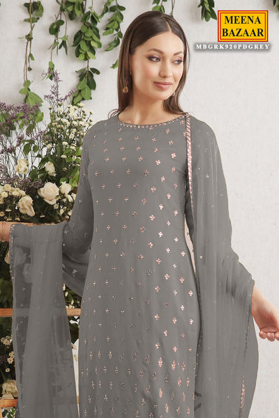 Grey Embroidered Georgette Suit Set