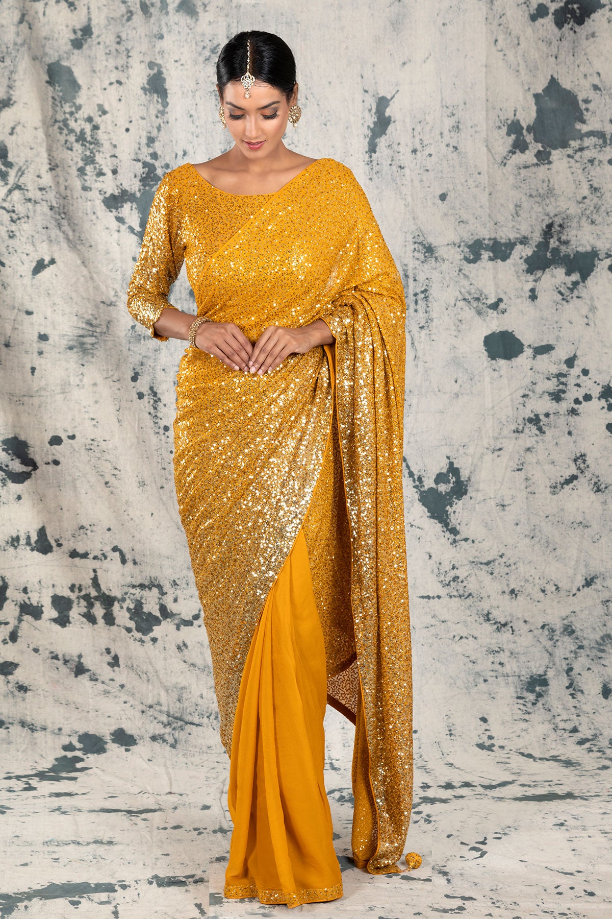 Orange deals Sequin Saree