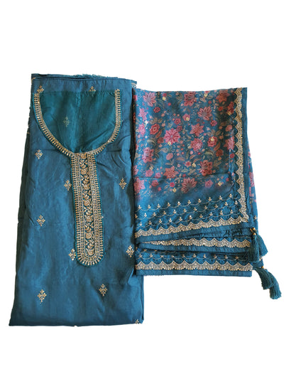 Blue Modal Silk Embroidered Suit Set