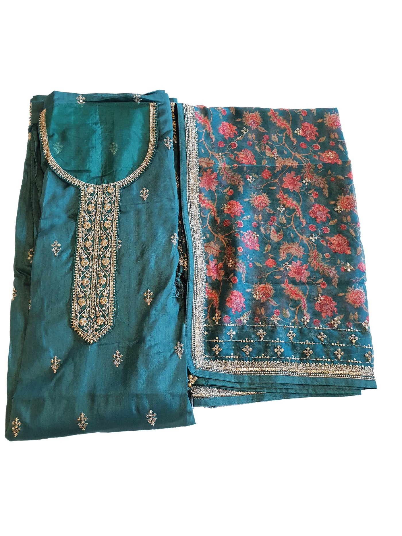 Sea Green Modal Silk Embroidered Suit Set