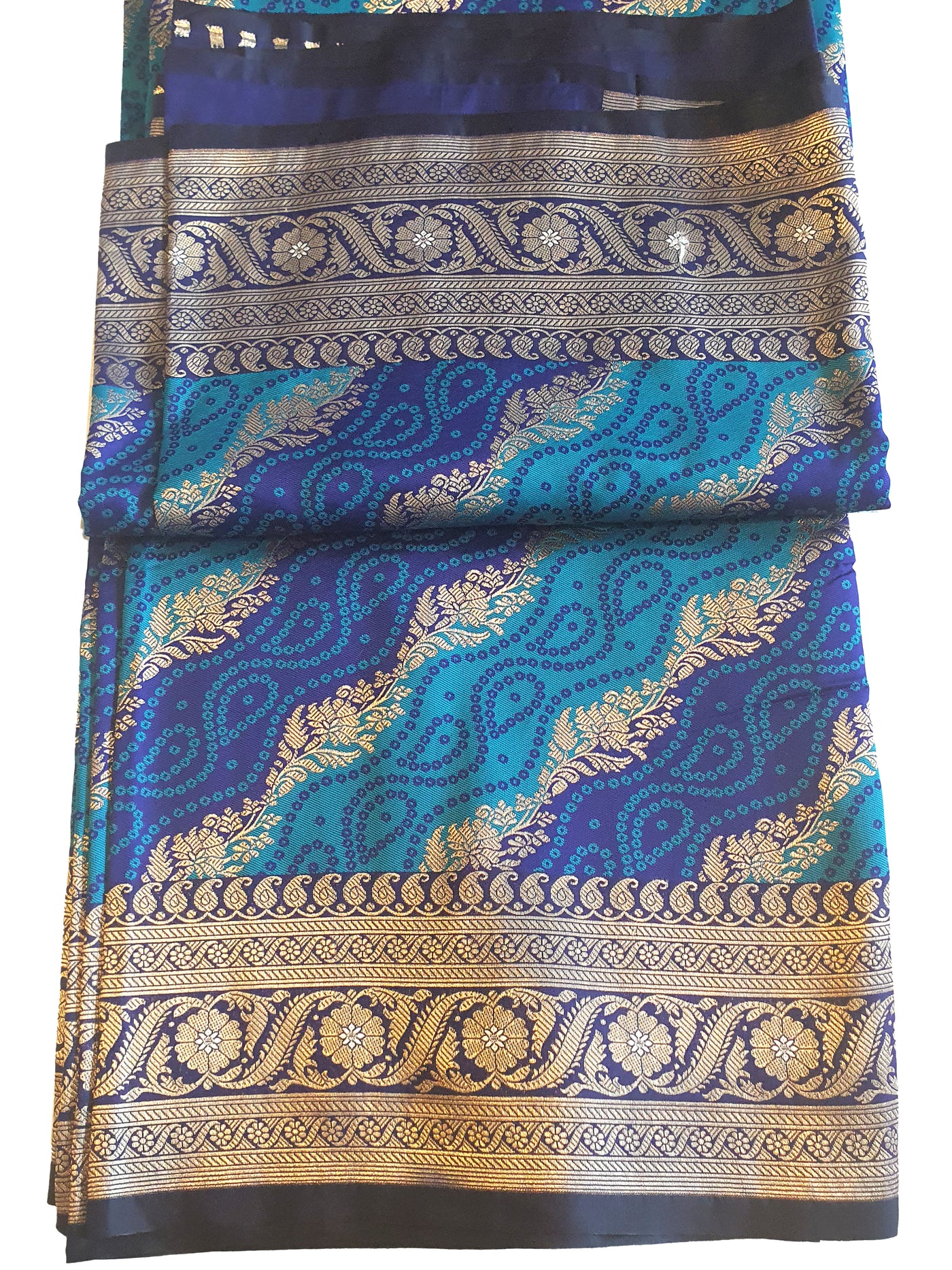 Navy Blended Silk Bandhani Printed Zari Woven Saree