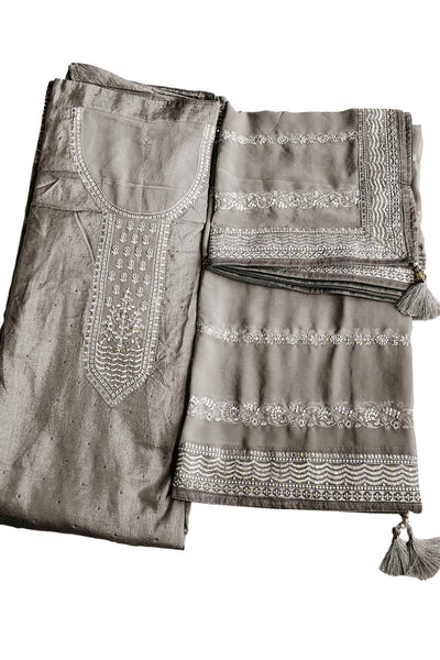 Grey Dola Silk Thread Embroidered Suit Set