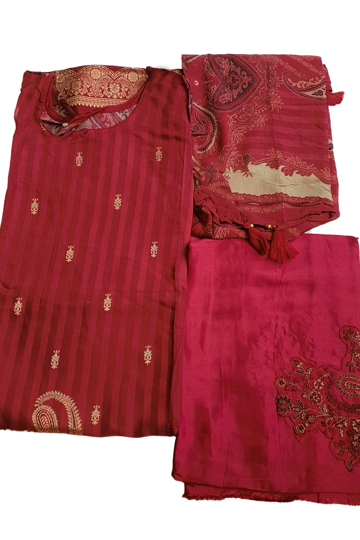 Maroon Silk Woven Embroidered Suit Set