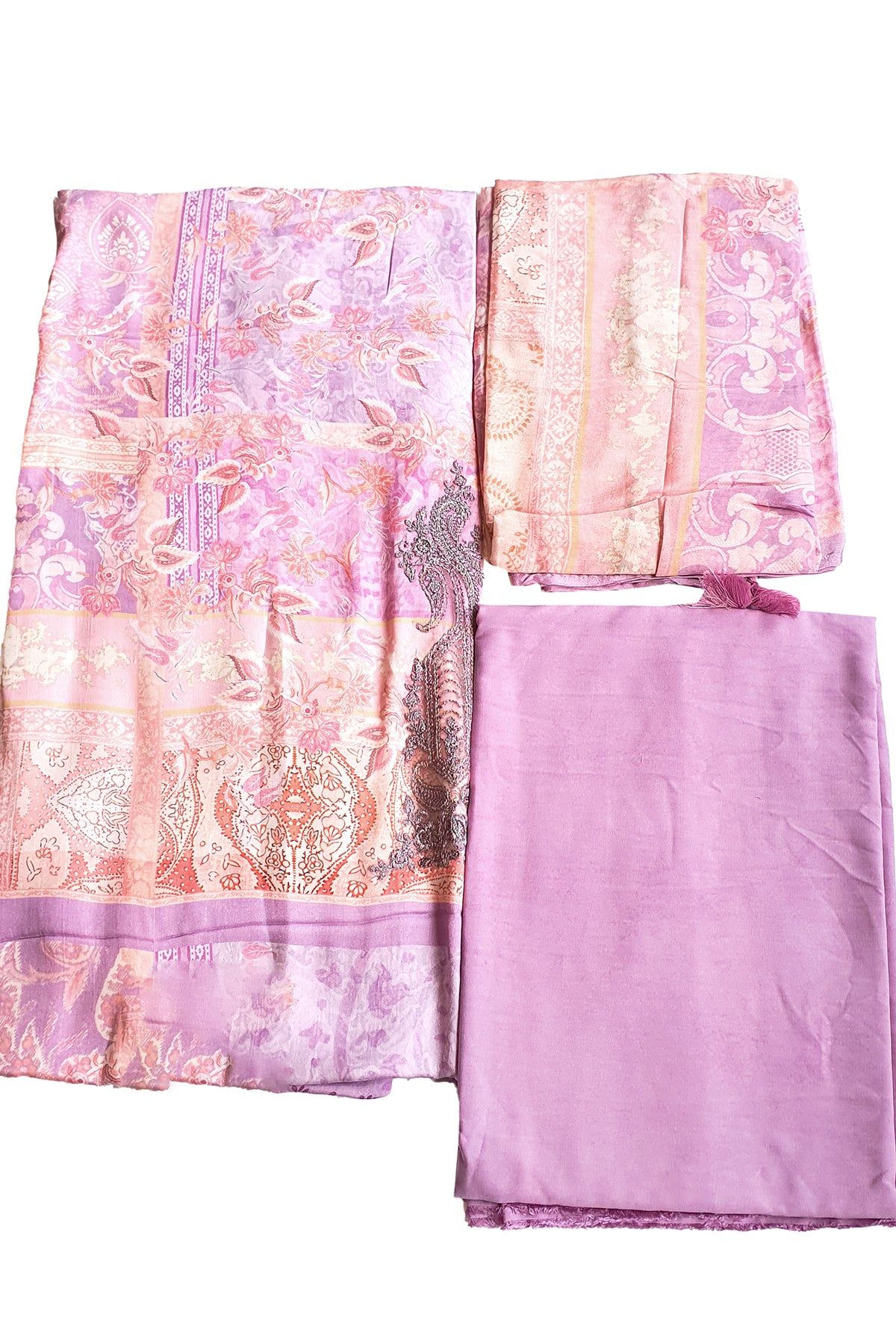 Mauve Modal Satin Printed Threadwork and Zari Embroidered Suit Set