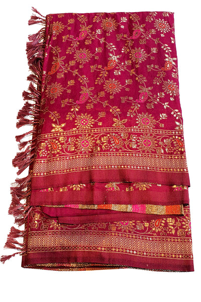 Wine Silk Woven Saree
