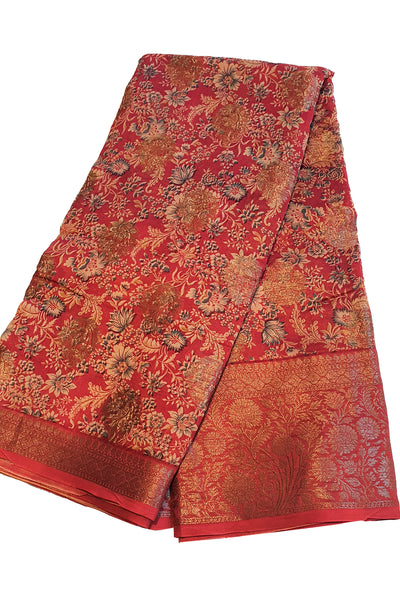 Red Chanderi Silk Floral Printed Zari Woven Saree