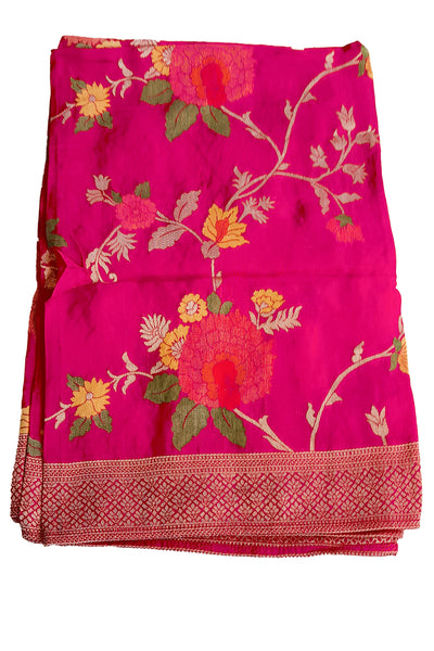 Rani Silk Embroidered Suit with Woven Banarasi Dupatta